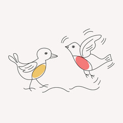 Doodle style birds. Bullfinch and tit. Cartoon birds. Vector illustration. Isolated background.