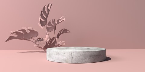 3D render of minimal podium and tropical plants © Tierney