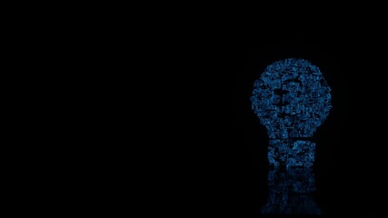 3d rendering mechanical parts in shape of symbol of idea isolated on black background with floor reflection