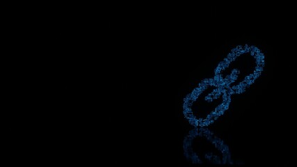 Fototapeta premium 3d rendering mechanical parts in shape of symbol of link isolated on black background with floor reflection