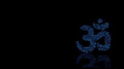 3d rendering mechanical parts in shape of symbol of om isolated on black background with floor reflection