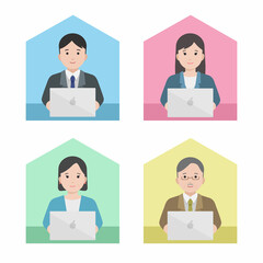 リモートワークをする老若男女のビジネスパーソン
