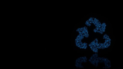 3d rendering mechanical parts in shape of symbol of recycle isolated on black background with floor reflection