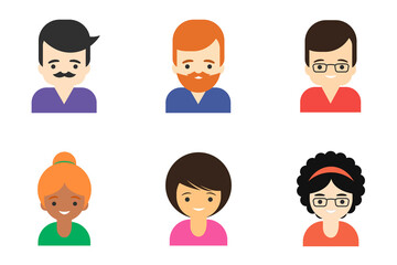 people icons in color. signs of a man and a woman in different versions. Icons of business people, in strict clothes