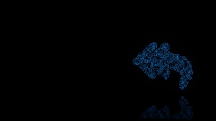 3d rendering mechanical parts in shape of symbol of reply all isolated on black background with floor reflection