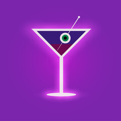 Alcoholic cocktail for Halloween party. Spooky purple cocktail with eye in it. Vector illustration