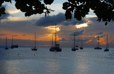 The sunset on Martinique island, French West Indies.