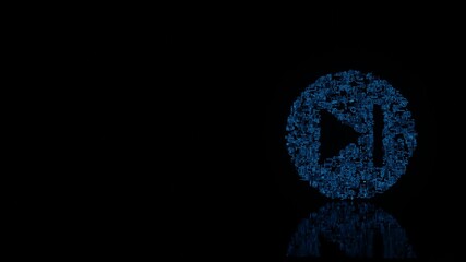 3d rendering mechanical parts in shape of symbol of skip isolated on black background with floor reflection