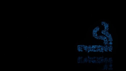 3d rendering mechanical parts in shape of symbol of smoking isolated on black background with floor reflection