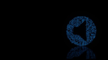 3d rendering mechanical parts in shape of symbol of speaker isolated on black background with floor reflection