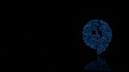 3d rendering mechanical parts in shape of symbol of symbol isolated on black background with floor reflection