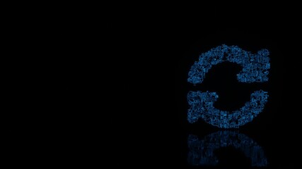 3d rendering mechanical parts in shape of symbol of sync alt isolated on black background with floor reflection