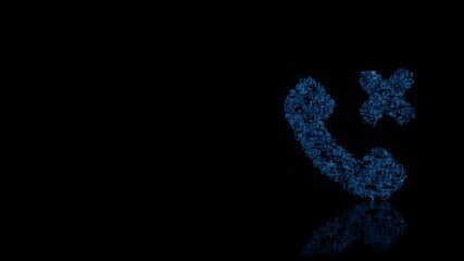 3d rendering mechanical parts in shape of symbol of technology isolated on black background with floor reflection