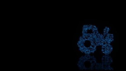 3d rendering mechanical parts in shape of symbol of tractor isolated on black background with floor reflection