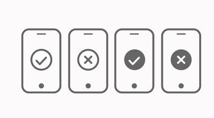 Mobile Yes and No icon set. Vector isolated editable linear illustration set