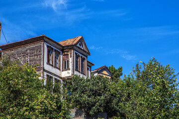 Fototapeta na wymiar Orta Mahallesi, Akcaabat, where mansions are located in Ottoman architecture.
