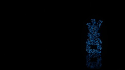 3d rendering mechanical parts in shape of symbol of air freshener isolated on black background with floor reflection