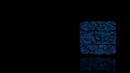 3d rendering mechanical parts in shape of symbol of Argentina isolated on black background with floor reflection