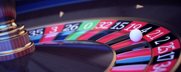 Roulette stop with ball on winning number.