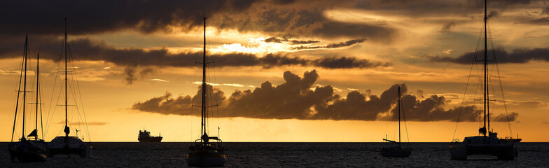 The panoramic view of sunset on Martinique island, French West Indies.