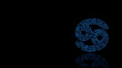 3d rendering mechanical parts in shape of symbol of cancer zodiac isolated on black background with floor reflection