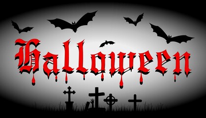 Vector Poster with bats and Halloween text in Ghothic characters
