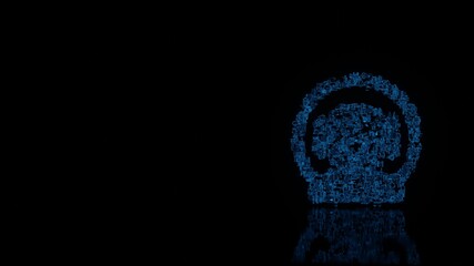 3d rendering mechanical parts in shape of symbol of dog astronaut isolated on black background with floor reflection