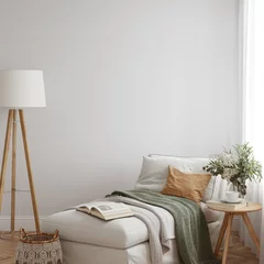 Fotobehang Boho Friendly interior style. living room. Wall mockup. Wall art. 3d rendering, 3d illustration  © Yuri-U