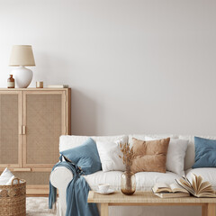 Friendly interior style. living room. Wall mockup. Wall art. 3d rendering, 3d illustration - 455113372