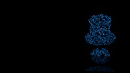 3d rendering mechanical parts in shape of symbol of gentleman isolated on black background with floor reflection