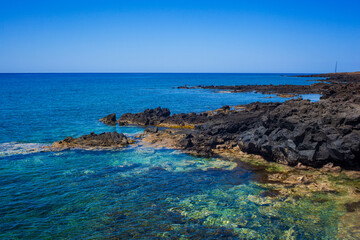 View of the scenic lava rock cliff  in Linosa