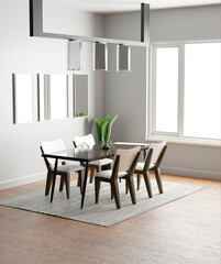 modern dining room with windiw and green plant
