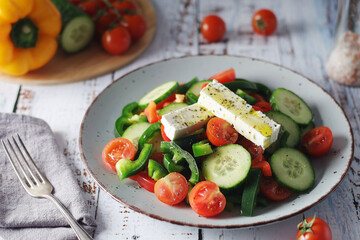 Traditional Greek salad on the plate	