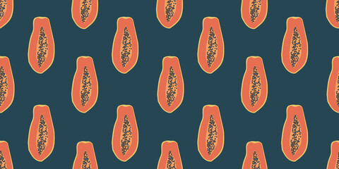 Modern seamless pattern with exotic tropical papaya fruits. Stylish print on fashionable fabrics, textiles, decorative pillows. 