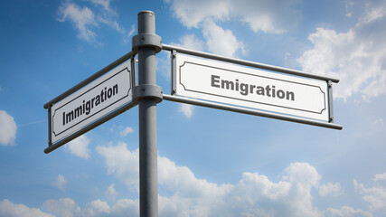 Fototapeta na wymiar Street Sign Emigration versus Immigration