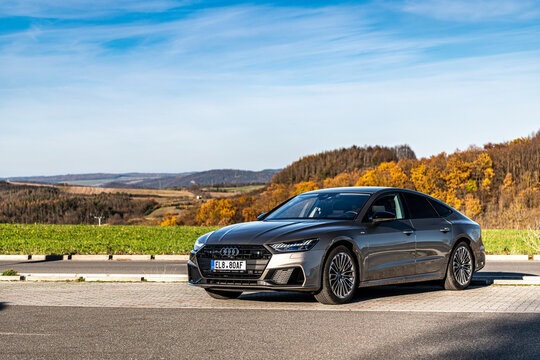 Audi A7 Sportback TFSI e, model year 2020 on the parking lot, Prague, Czech Republic, 21. 11. 2020