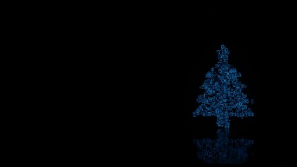 3d rendering mechanical parts in shape of symbol of Christmas tree isolated on black background with floor reflection