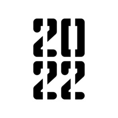 Obraz premium 2022 year icon. Numbers. Digital date. Black contour linear silhouette. Vertical view. Vector simple flat graphic illustration. The isolated object on a white background. Isolate.
