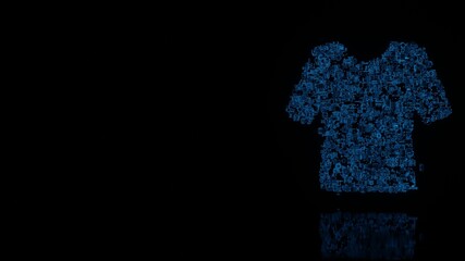 3d rendering mechanical parts in shape of symbol of t shirt isolated on black background with floor reflection