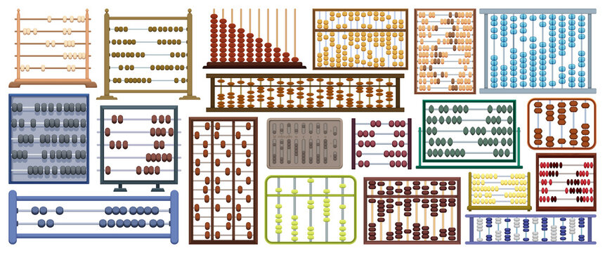 Abacus vector cartoon icon set . Collection vector illustration tool for counting on white background.Isolated cartoon illustration icon set of abacus for web design