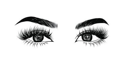 Sleek fashion illustration of the eye with luxe makeup and natural eyebrow. Hand drawn vector idea for business visit cards, templates, web, salon banners,brochures. Microblading visit card