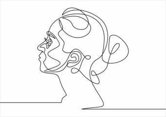 Continuous one line drawing. Abstract portrait of romantic woman face. Vector illustration.