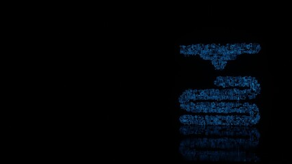 3d rendering mechanical parts in shape of symbol of 3d printing isolated on black background with floor reflection