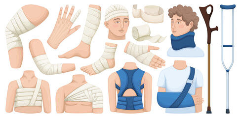 Bandage vector cartoon icon set . Collection vector illustration band on white background.Isolated cartoon illustration icon set of bandage for web design.