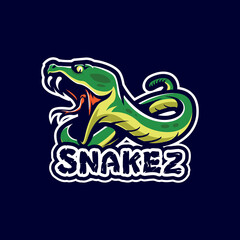 Snake mascot logo design vector with modern illustration concept style for badge, emblem and t shirt printing. Angry snake illustration for sport and esport team.