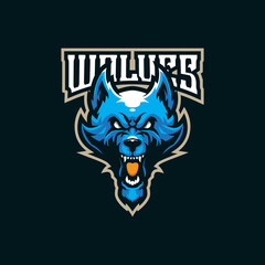 Wolf mascot logo design vector with modern illustration concept style for badge, emblem and t shirt printing. Angry head wolf illustration for sport and esport team.