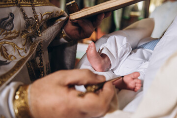 Christening of little newborn baby