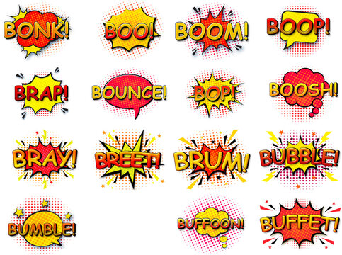 Comic speech bubbles set with different emotions and text