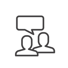 Speaking people with speech bubble minimal icon isolated. Business communication or meeting concept for website design modern outline on white background