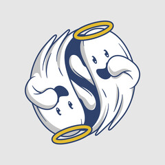 Cute ghost yin yang cartoon design vector 